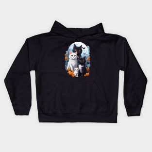 "Harmonious Halloween: Cat Lovers Under the Big Full Moon with Black and White Couple Cats" Kids Hoodie